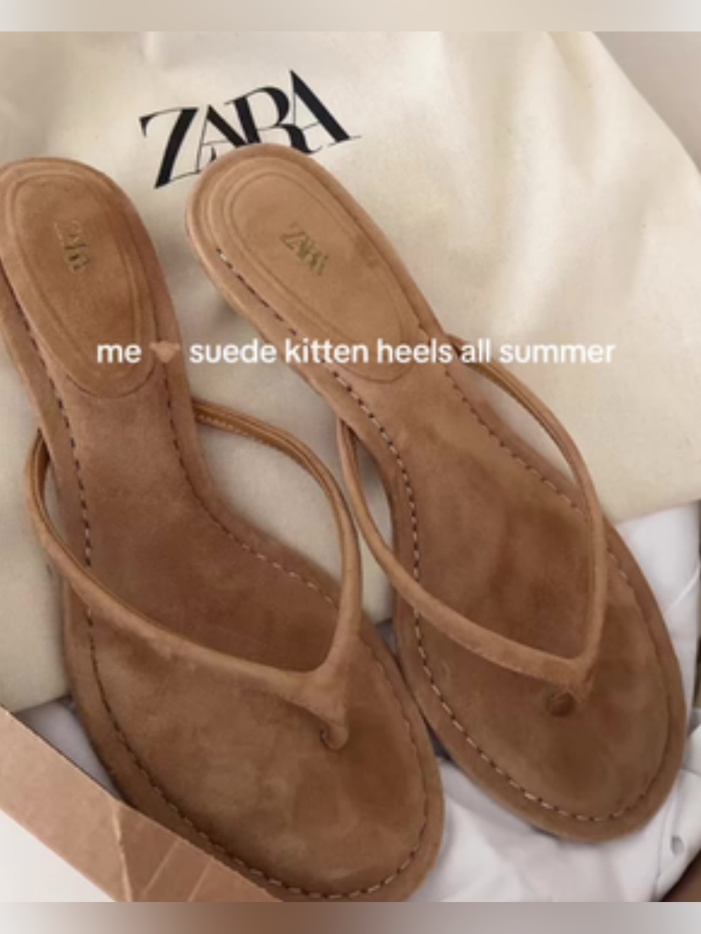 Zara Viral Suede Kitten Heel Sandals